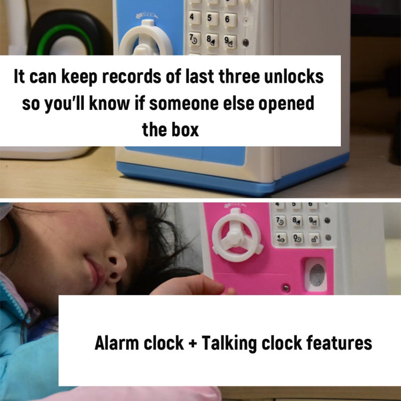 Electronic Money Saving Box 500 Coins Or 200 Paper Money Capacity Auto Paper Money Roll-In - Password Fingerprint Unlocking With Counterfeit Detection Light for Kids Children Gift - Image 2