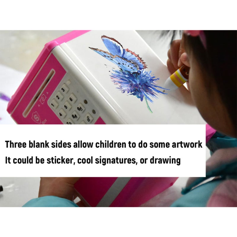 Electronic Money Saving Box 500 Coins Or 200 Paper Money Capacity Auto Paper Money Roll-In - Password Fingerprint Unlocking With Counterfeit Detection Light for Kids Children Gift - Image 3