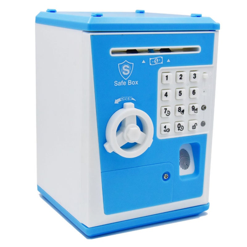 Electronic Money Saving Box 500 Coins Or 200 Paper Money Capacity Auto Paper Money Roll-In - Password Fingerprint Unlocking With Counterfeit Detection Light for Kids Children Gift - Image 1
