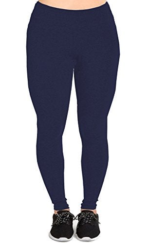Popular Womens Plus Size Leggings - Cotton Full Length Womens Leggings Plus Size. Gym, Workout, Or Yoga. Navy 1X - Image 1