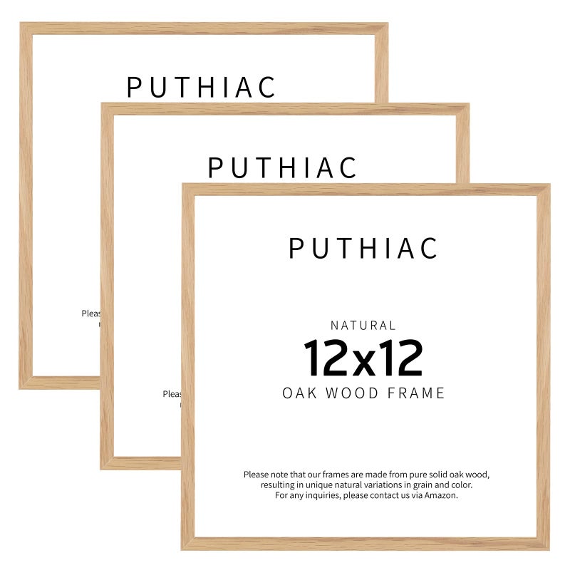 puthiac 12x12 Oak Wood Picture Frame - Minimalist 12x12 Poster Frame  12""x12"" Picture Frame Wood  Natural Solid Wooden Picture Frames for Wall Art Photo and Prints(3 Pack  Beige) - Image 1