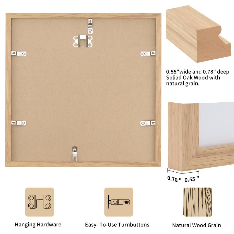 puthiac 12x12 Oak Wood Picture Frame - Minimalist 12x12 Poster Frame  12""x12"" Picture Frame Wood  Natural Solid Wooden Picture Frames for Wall Art Photo and Prints(3 Pack  Beige) - Image 3
