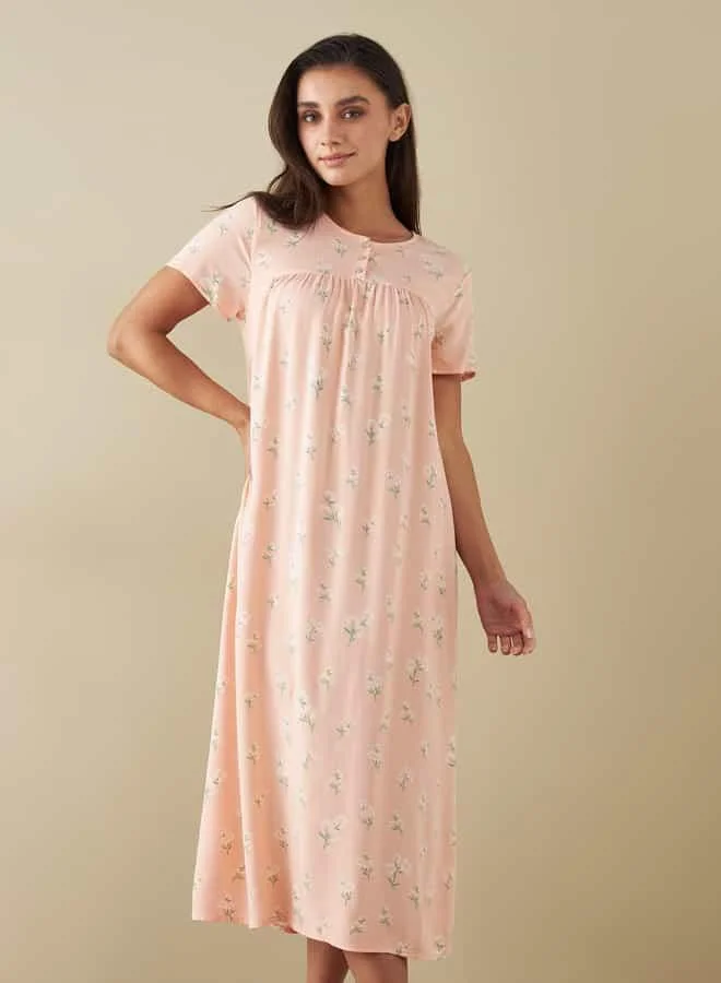 Splash FAV All-Over Floral Print Sleepshirt with Short Sleeves