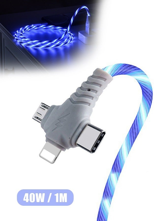 3 in 1 Led Light Up Charging Cable, 40 W Fast Charge Type C Gradual Changing Shining Charging Cord, 1m Charging Cable IP Port for Most Phones iPads iPhones Tablets (Colorful) - Image 1