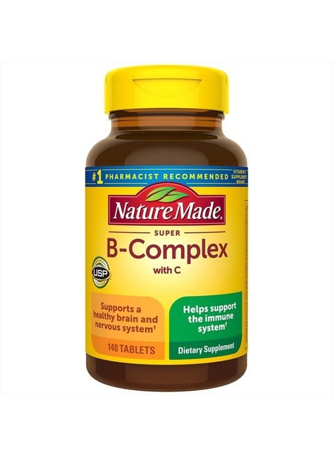 Super B Complex with Vitamin C and Folic Acid, Dietary Supplement for Immune Support, 140 Tablets, 140 Day Supply