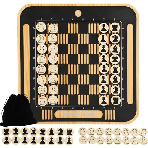 Wahartoly Home Wall Chess Board Game Room Furniture Decor Deluxe Chess Set Pine Chessboard Covered with Exquisite Carved Metal Layers Equipped with Chess Pieces and Storage Bags - Image 1
