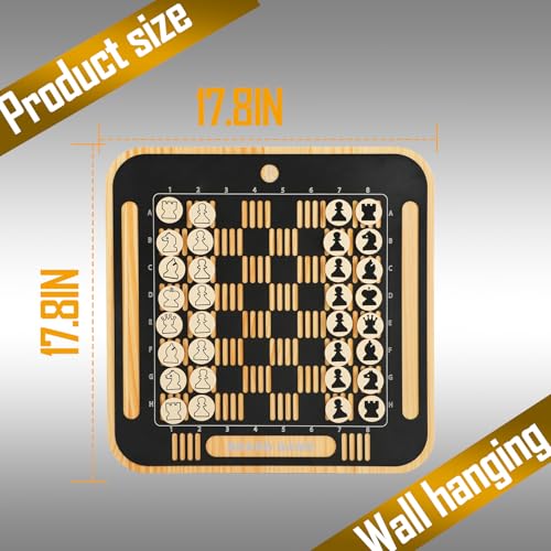 Wahartoly Home Wall Chess Board Game Room Furniture Decor Deluxe Chess Set Pine Chessboard Covered with Exquisite Carved Metal Layers Equipped with Chess Pieces and Storage Bags - Image 5