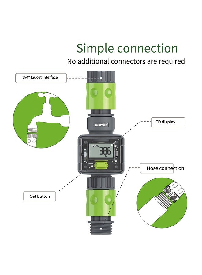 RAINPOINT Water Meter for Garden Hose, Water Flow Meter GPM Tracking Flow Rate Gallon Liter Water Consumption for Outdoor Garden Hose Watering, RV Water Tank Filling, Lawn Sprinkler, Nozzle Sprayer - Image 2