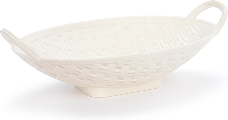 DEMDACO Basket Weave Design with Carry Handles  145 x 8 Inch White Melamine Bread Dinner Roll Serving Platter - Image 3