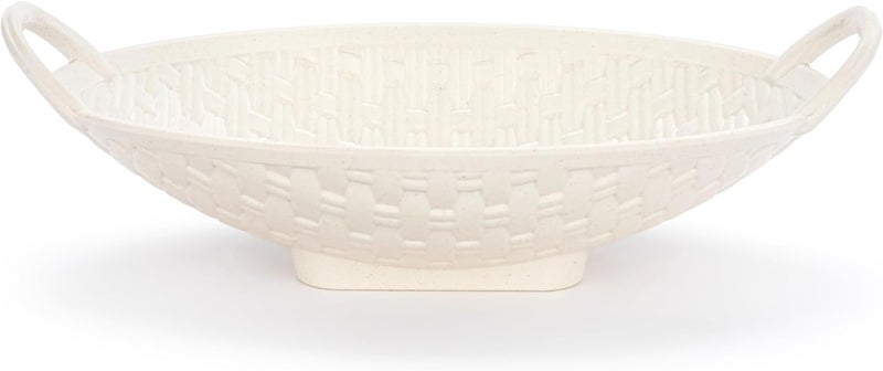 DEMDACO Basket Weave Design with Carry Handles  145 x 8 Inch White Melamine Bread Dinner Roll Serving Platter - Image 2