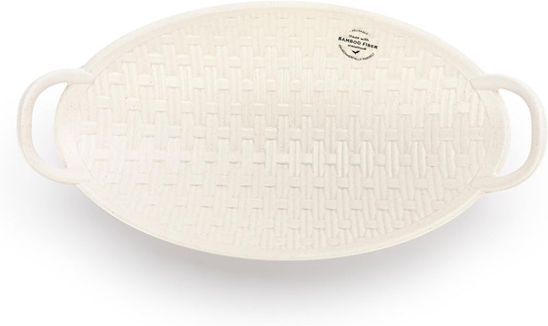 DEMDACO Basket Weave Design with Carry Handles  145 x 8 Inch White Melamine Bread Dinner Roll Serving Platter - Image 1