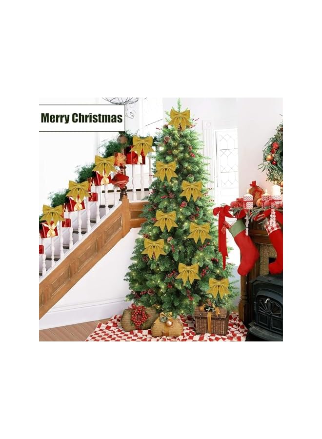 The Bros 8PCS Gold Bows for Christmas Tree,Xmas Tree Bows,5.5 Inch Christmas Bows Glitter Wreaths Bows for Tree Decorations,Sequin Bows Ties Ornaments for Christmas Tree,Wreaths,Garland Decorations - Image 2