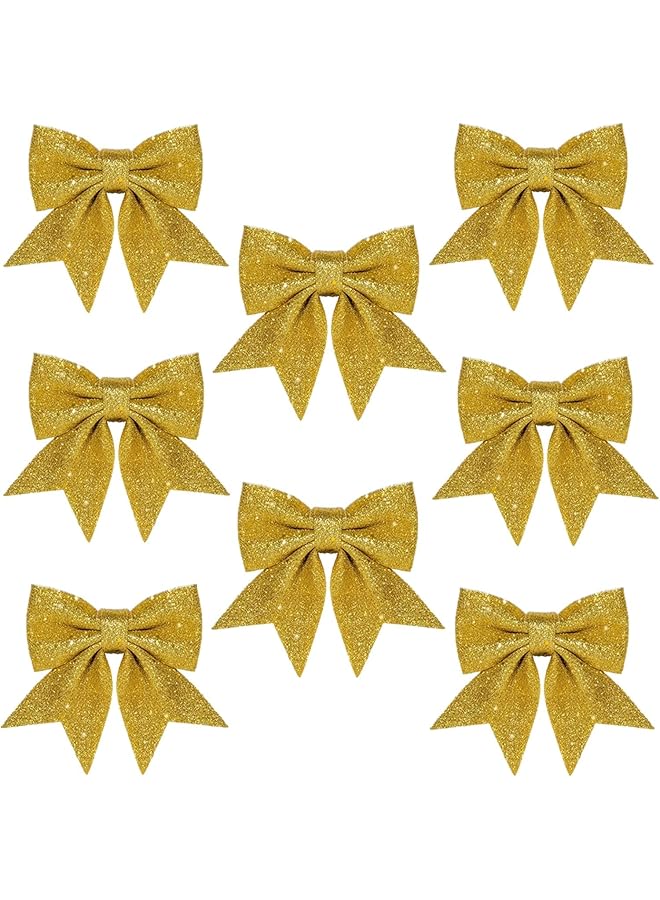 The Bros 8PCS Gold Bows for Christmas Tree,Xmas Tree Bows,5.5 Inch Christmas Bows Glitter Wreaths Bows for Tree Decorations,Sequin Bows Ties Ornaments for Christmas Tree,Wreaths,Garland Decorations - Image 1