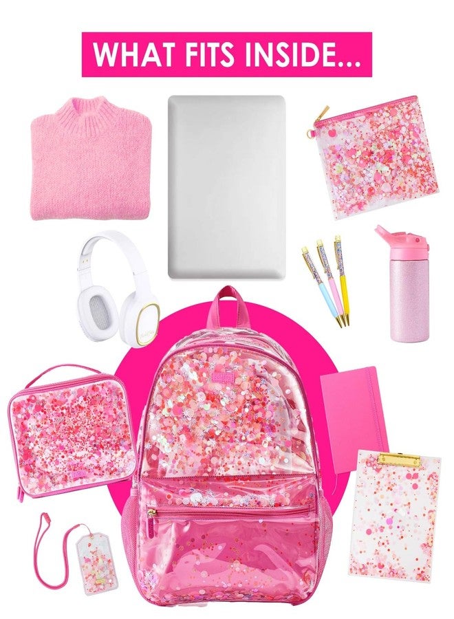 Packed Party Sweet Tart Pink Confetti Backpack Women's Fashion Shoulder Clear Book Bag; Trendy Confetti Look for Work and Travel (Pink - Sweet Tart) - Image 2