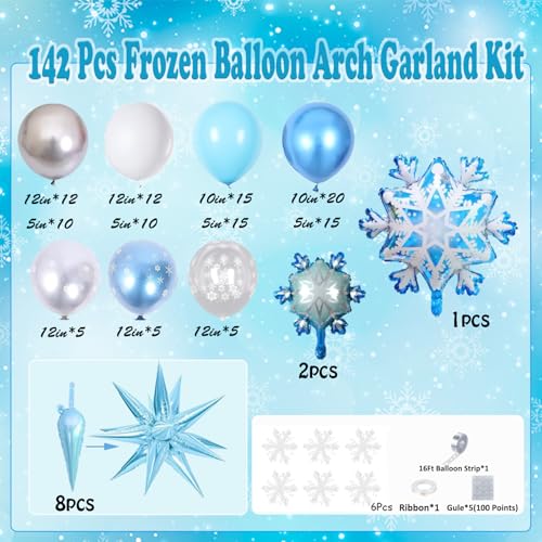 AobkDeco Frozen Balloon Arch Garland Kit142 Pcs Snowflake Balloon Arch with Silver Blue Snowflake Balloons for Winter Wonderland Theme Baby Shower Snow Princess Birthday Party Decorations - Image 5