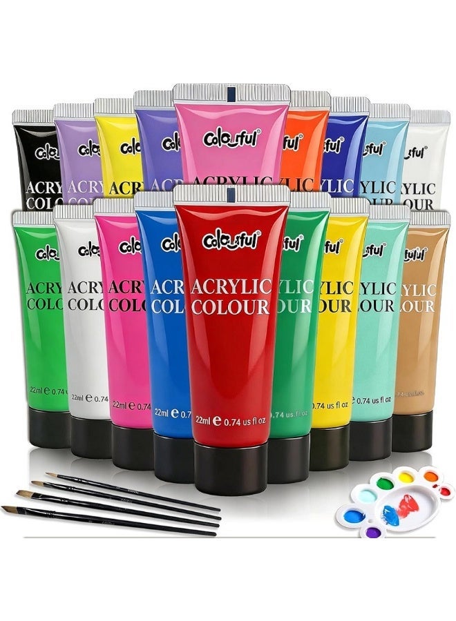Colorful 23pcs Acrylic Paint Set, 18 Colors(include 4 metallic colors) 22ml Each with 4 Brushes and Palette Art Supplies Paint, Non-Toxic Highly Pigment Paints for DIY Crafts & Beginner Artists - Image 1