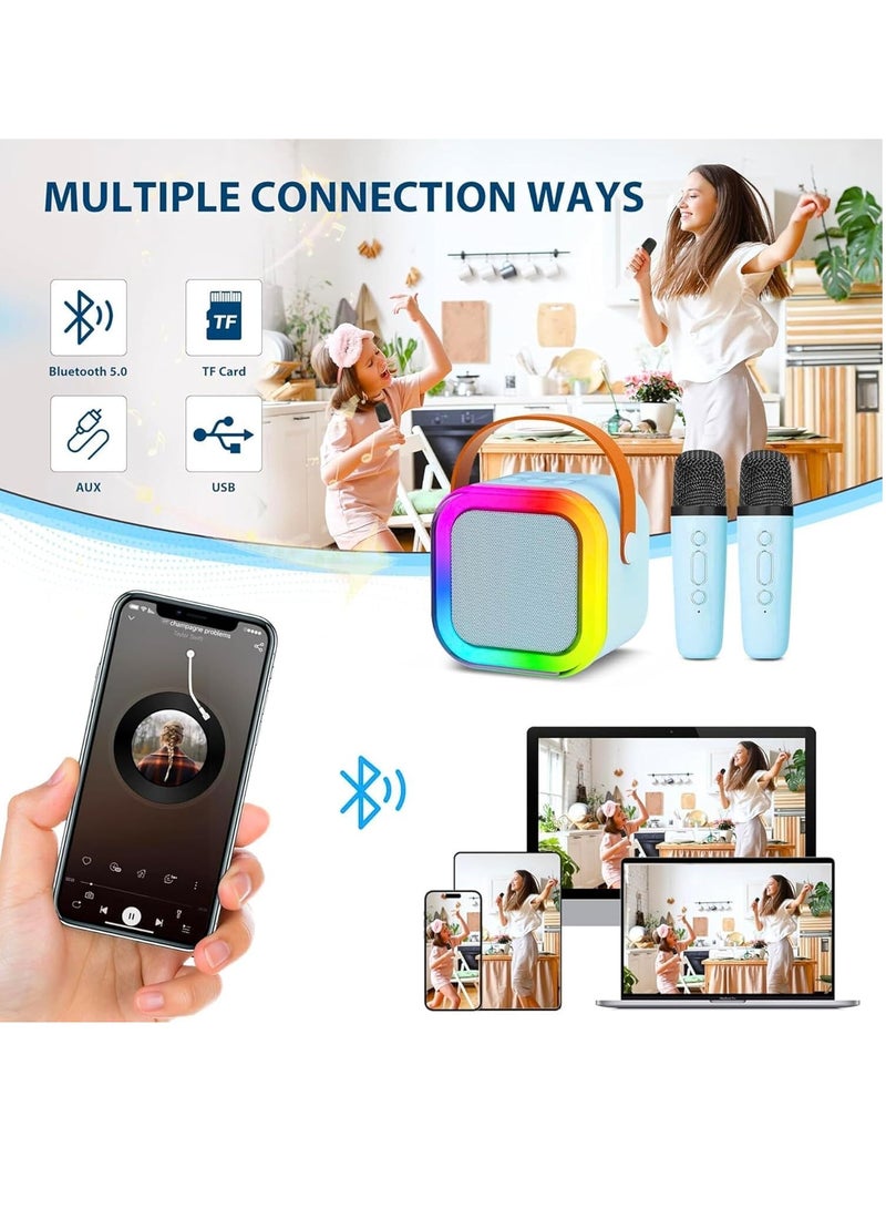 ARGT Karaoke Machine for Kids & Adults - Portable Mini Karaoke with 2 Wireless Microphones, Bluetooth Speaker, Voice Changer, LED Lights, Singing Toy & Gift for Girls & Boys, 3-12 Years - Image 2