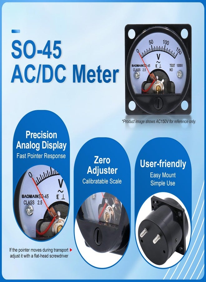 Baomain Round Analog Dial Panel Meter Voltmeter Gauge SO-45 DC 0-15V Class 2.5 - Image 2
