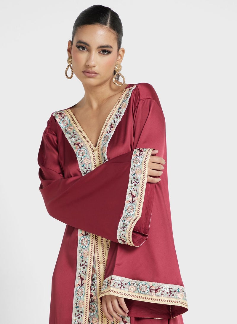 Lace Detail Moroccan Belted Jalabiya