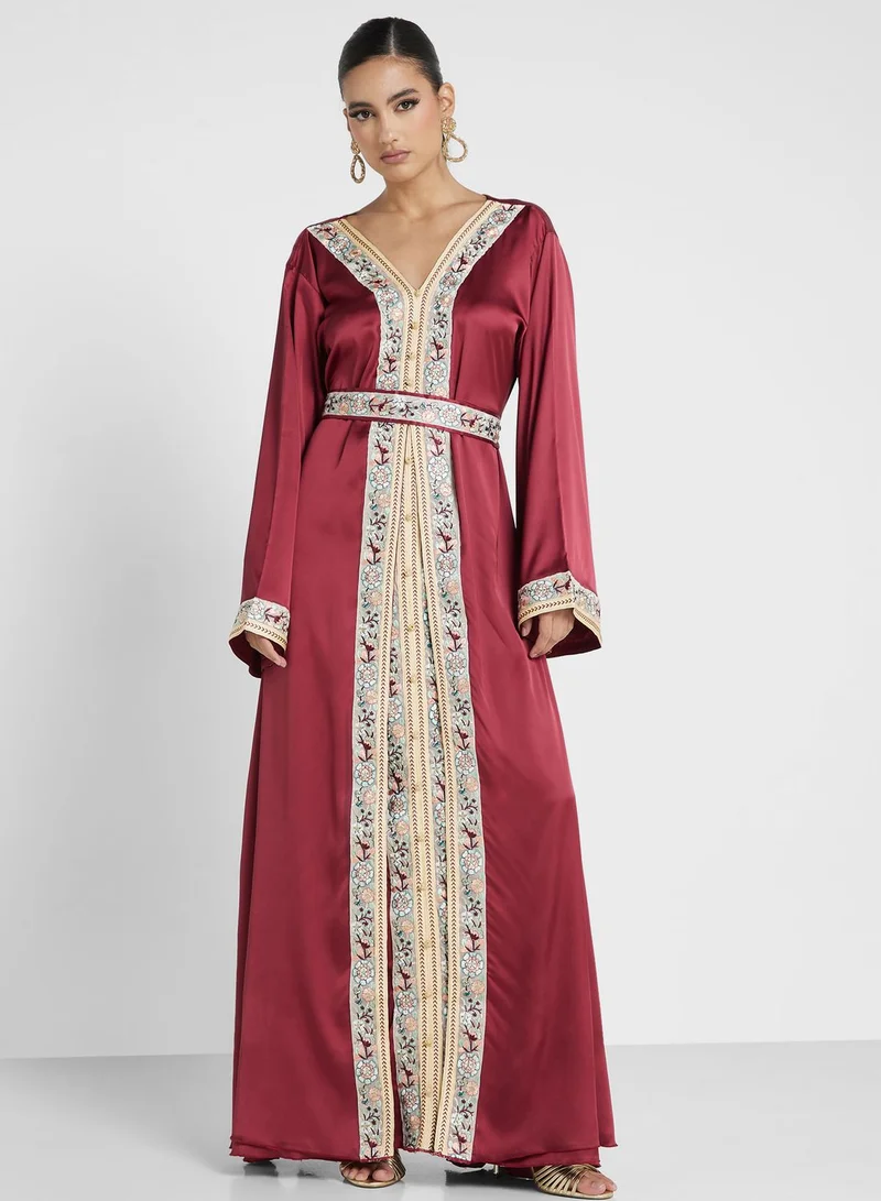 hayas closet Lace Detail Moroccan Belted Jalabiya