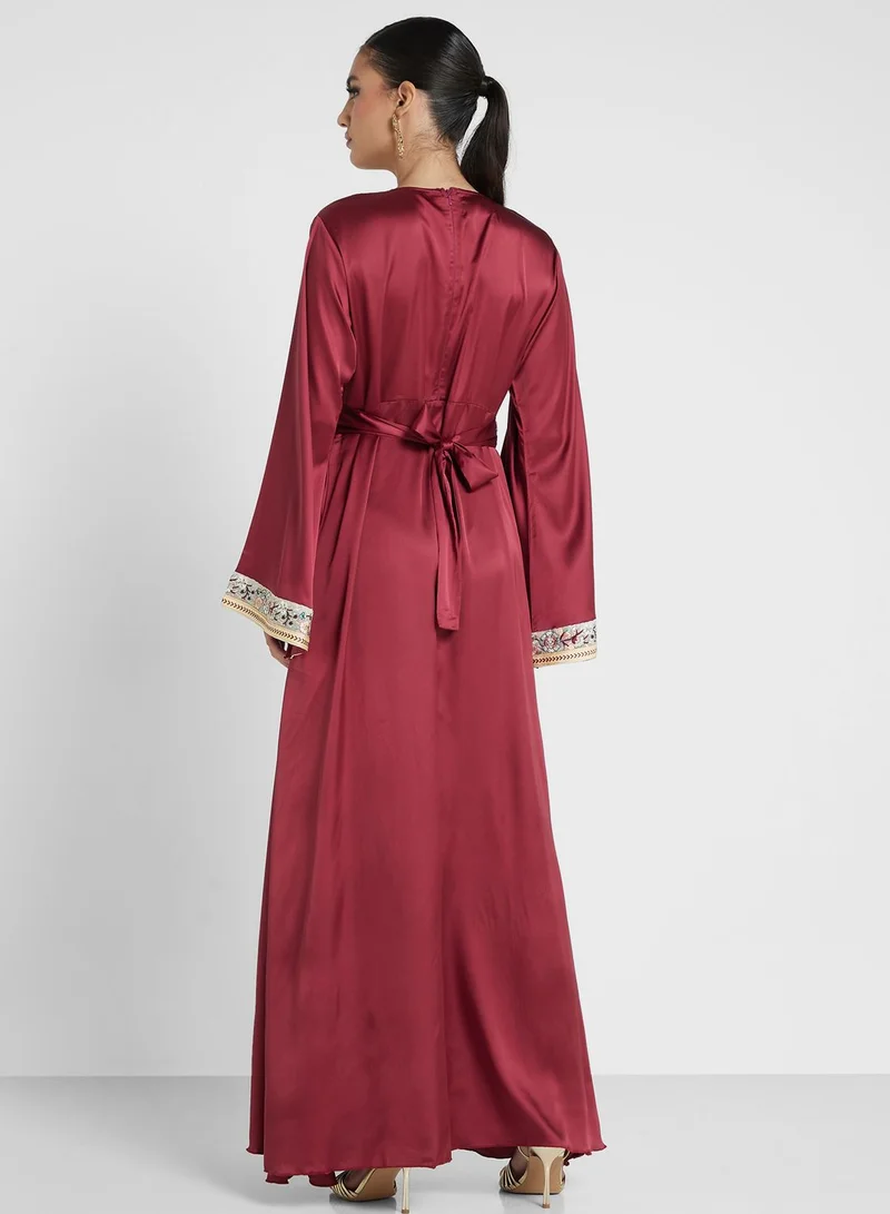 hayas closet Lace Detail Moroccan Belted Jalabiya