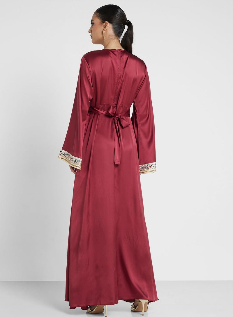 Lace Detail Moroccan Belted Jalabiya