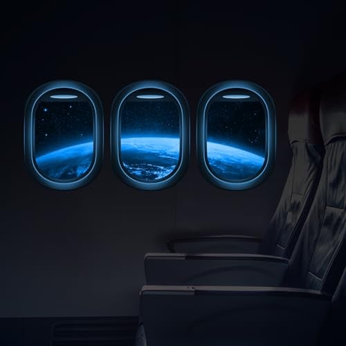 Robmoda Glow in The Dark 3D Space Wall Decals Set of 3 Galaxy Window Stickers for Wall Space Themed Room Decor for Kids Boys Blue - Image 1