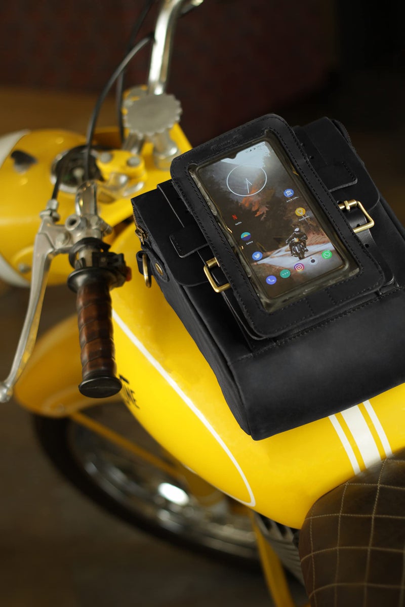 Trip Machine Company Genuine Leather Compact Magnetic Motorcycle Phone/Mobile Pouch & Tank Bag/Pouch for All Motorcycles with a Metal Tank Black - Image 3