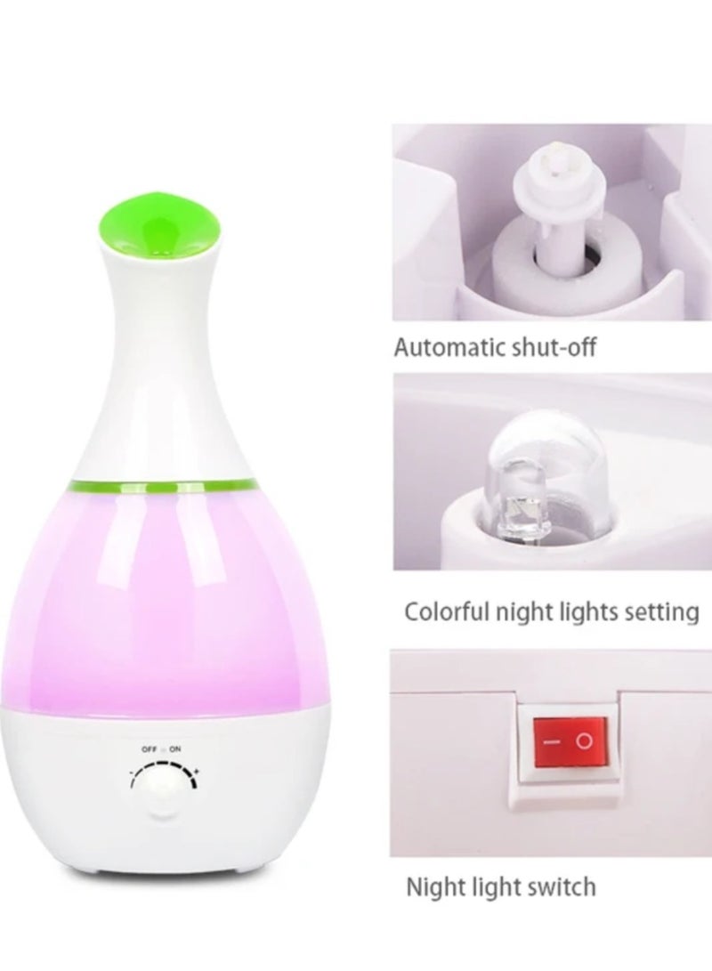 Colorful Night Light Ultrasonic Low Noise LED Vase Shape Humidifier White/Blue/Pink  - Image 2