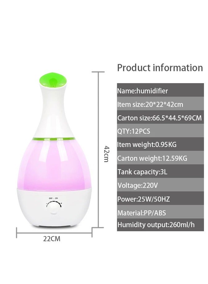Colorful Night Light Ultrasonic Low Noise LED Vase Shape Humidifier White/Blue/Pink  - Image 3