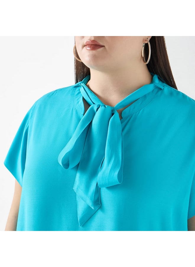 Ulla Popken Plus Size Ulla Popken Solid Top with Tie-Up Detail  - Image 4
