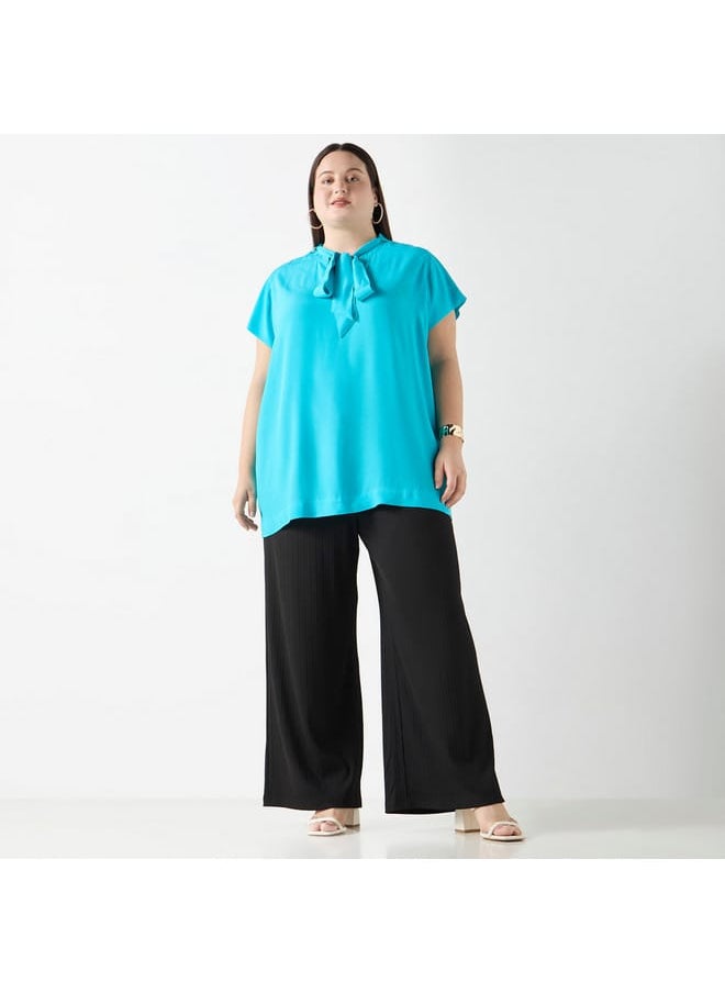 Ulla Popken Plus Size Ulla Popken Solid Top with Tie-Up Detail  - Image 2
