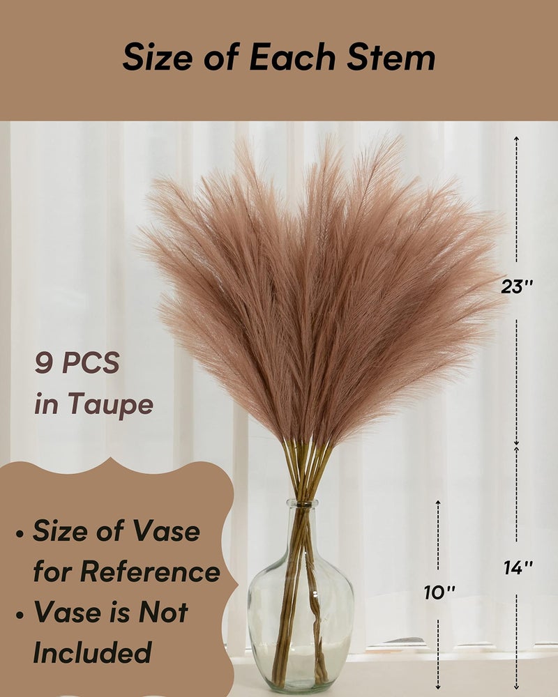 Qubitful Faux Pampas Grass, 9 PCS 37''/3.1FT Tall Fluffy Fake Pompas Floral, Large Artificial Pompous Grass Branches for Floor Vase Fillers, Boho Farmhouse Room Wedding Decor (Taupe) - Image 3