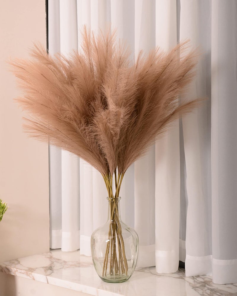 Qubitful Faux Pampas Grass, 9 PCS 37''/3.1FT Tall Fluffy Fake Pompas Floral, Large Artificial Pompous Grass Branches for Floor Vase Fillers, Boho Farmhouse Room Wedding Decor (Taupe) - Image 1