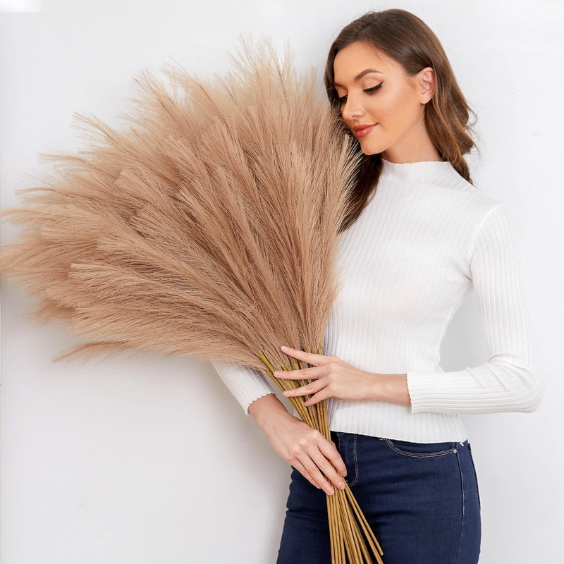 Qubitful Faux Pampas Grass, 9 PCS 37''/3.1FT Tall Fluffy Fake Pompas Floral, Large Artificial Pompous Grass Branches for Floor Vase Fillers, Boho Farmhouse Room Wedding Decor (Taupe) - Image 4