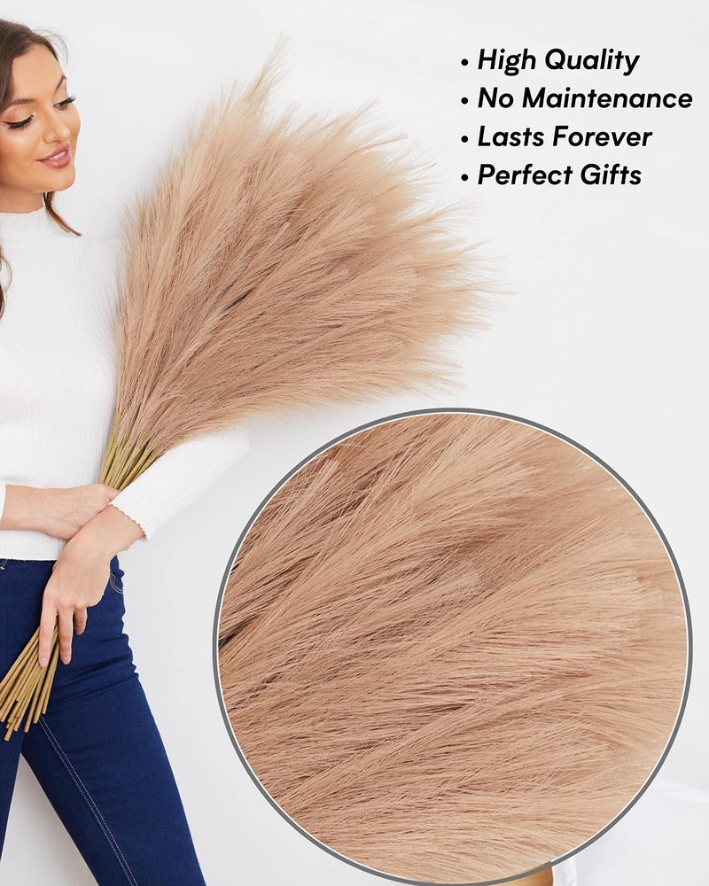 Qubitful Faux Pampas Grass, 9 PCS 37''/3.1FT Tall Fluffy Fake Pompas Floral, Large Artificial Pompous Grass Branches for Floor Vase Fillers, Boho Farmhouse Room Wedding Decor (Taupe) - Image 5