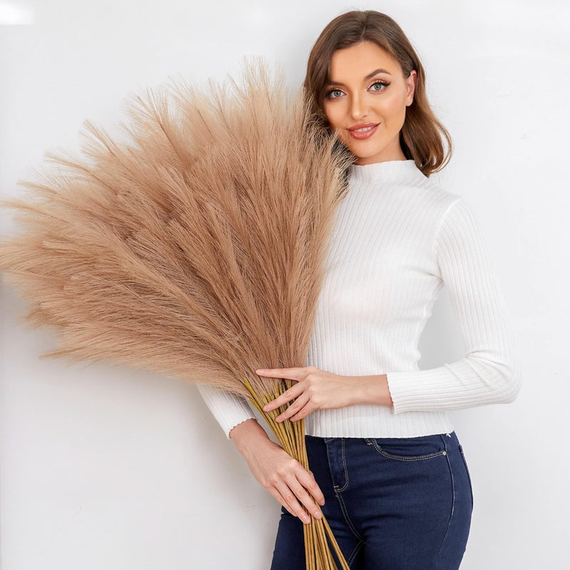 Qubitful Faux Pampas Grass, 9 PCS 37''/3.1FT Tall Fluffy Fake Pompas Floral, Large Artificial Pompous Grass Branches for Floor Vase Fillers, Boho Farmhouse Room Wedding Decor (Taupe) - Image 2
