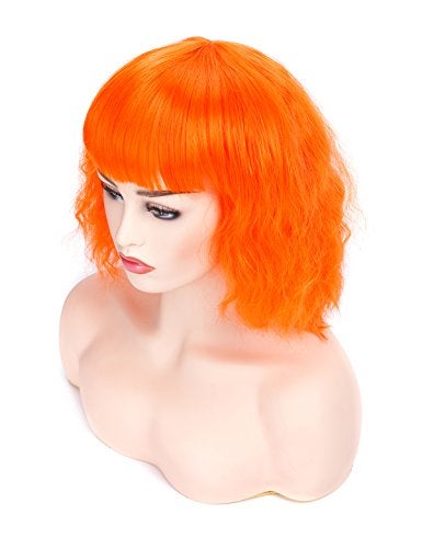 morvally Short Wavy Curly Bob Wig with Bangs Natural Heat Resistant Synthetic Hair Cosplay Costume Party Wigs (Orange) - Image 1