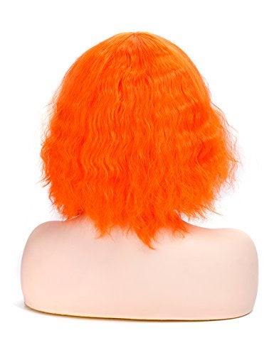 morvally Short Wavy Curly Bob Wig with Bangs Natural Heat Resistant Synthetic Hair Cosplay Costume Party Wigs (Orange) - Image 4