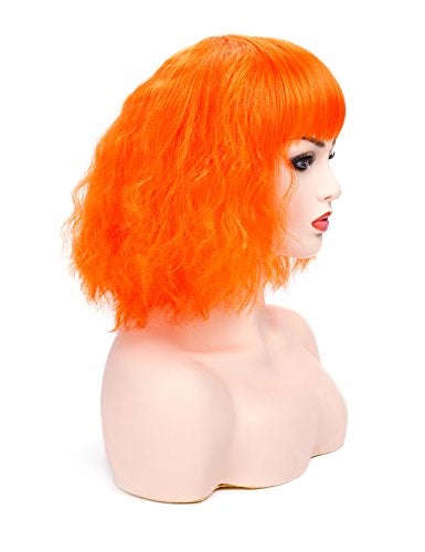 morvally Short Wavy Curly Bob Wig with Bangs Natural Heat Resistant Synthetic Hair Cosplay Costume Party Wigs (Orange) - Image 3