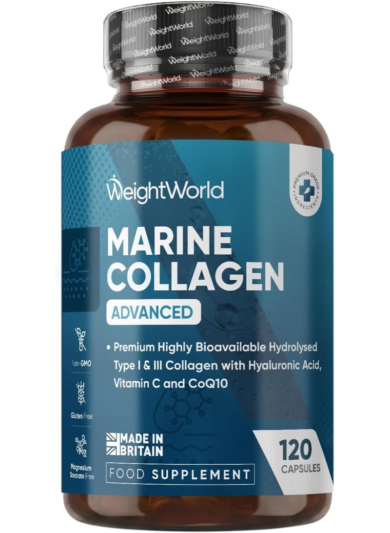WeightWorld Marine Collagen Capsules 1455mg | 120 Capsules | Type 1 & 3 Collagen Supplements for Women & Men | Hydrolysed Fish Peptides Complex with Hyaluronic Acid, Vitamin C, Zinc & CoQ10 - Image 1