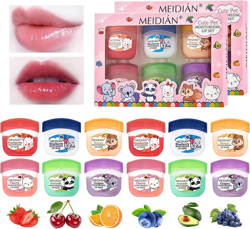 Somnr 12 Pack Flavoured Lip Balm Set for Girls Kids Organic Lip Balm Multipack for Dry Chapped Lips Moisturising and Nourishing Lip Repair Balms for Daily Use