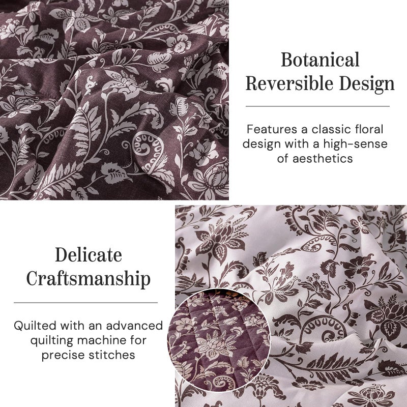 BLOOMHAVEN Quilt Set Queen Size, Italian Plum Floral Quilt Sets, Reversible Bedspread Lightweight and Breathable for All Seasons, Soft Quilted Bedspread with 2 Pillow Shams - Image 3