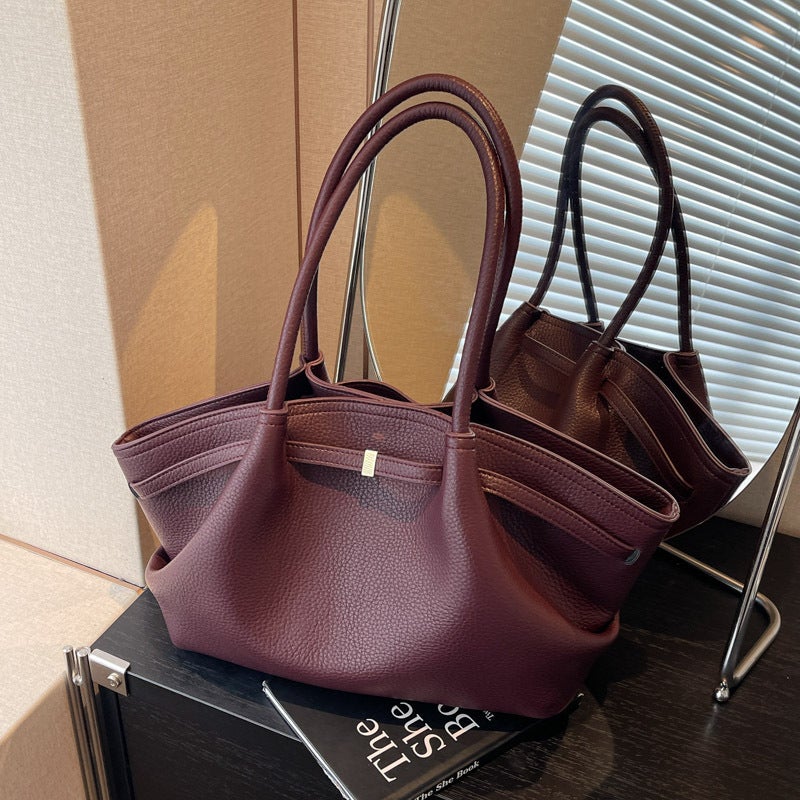 Niche Accessible Luxury Pure Color Tote Bag For Women 2025 Early Spring New Casual Versatile Armpit Bag Commuter Shoulder Handbag - Image 2