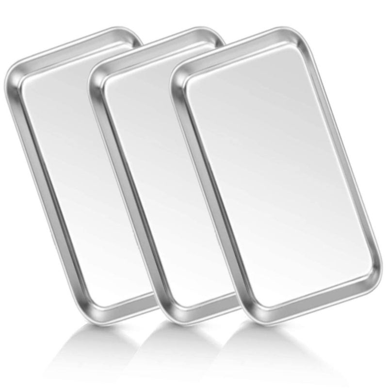 PISSION Medical Tray Stainless Steel (3 Pack), Dental Lab Instruments Surgical Metal Trays Bathroom Organizer - Image 1