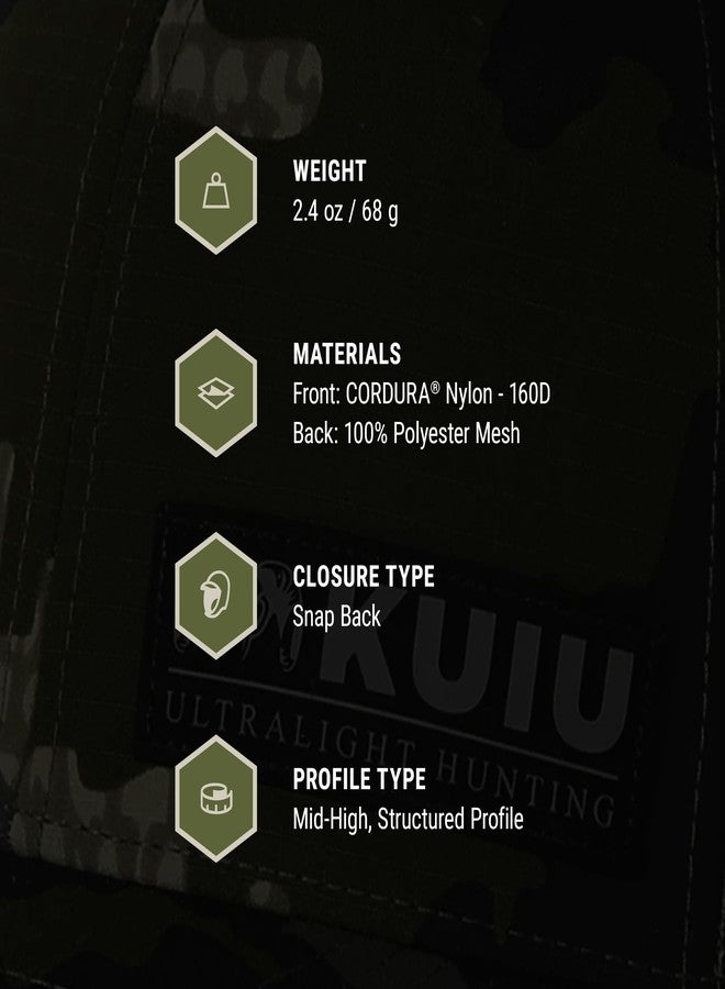 قبعة KUIU Cordura® Trucker - خفيفة الوزن للغاية، ظهر شبكي يسمح بالتهوية، إبزيم خلفي قابل للتعديل، تصميم بستة أجزاء، واقي من البقع بتقنية DWR - Image 4
