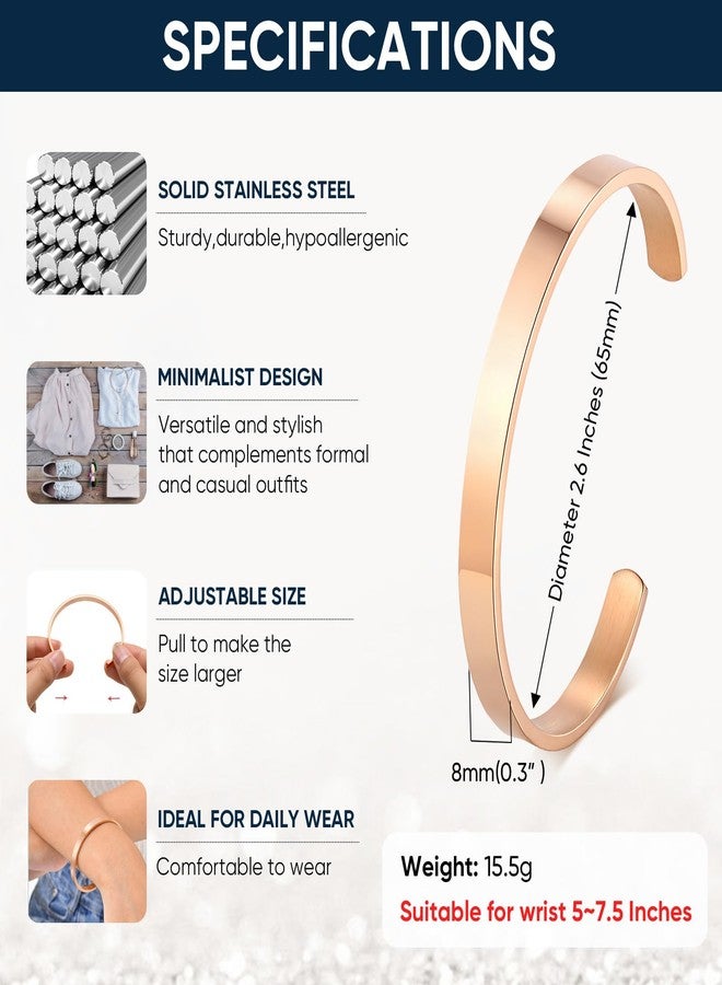 MEALGUET Stainless Steel Cuff Bracelet for Men Women : Non-Tarnish Waterproof Minimalist Minimal Rose Gold Plated Open Metal Cuffs Bangle Bracelets for Men Women Jewelry Gift,65mm - Image 5