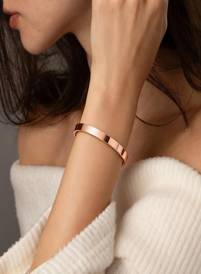 MEALGUET Stainless Steel Cuff Bracelet for Men Women : Non-Tarnish Waterproof Minimalist Minimal Rose Gold Plated Open Metal Cuffs Bangle Bracelets for Men Women Jewelry Gift,65mm - Image 2