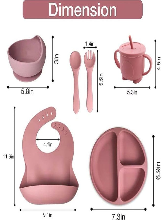 lizepto 6PCS Silicone Baby Feeding Set for Toddlers 6+ Months - Suction Plate, Bowl, Bib, Spoon, Fork & Cup - BPA-Free, Non-Toxic, Microwave & Dishwasher Safe (Pink) - Image 2