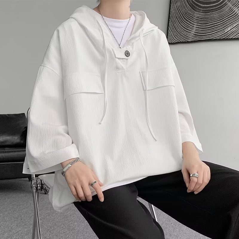 Brown Hooded Mens Polo T-Shirt Summer Oversized Trendy Brown  - Image 3